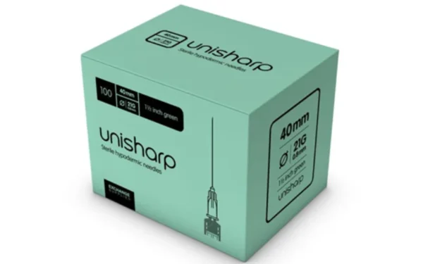 Unisharp 21G 1.5″ (38mm) Needle (Green) x 100