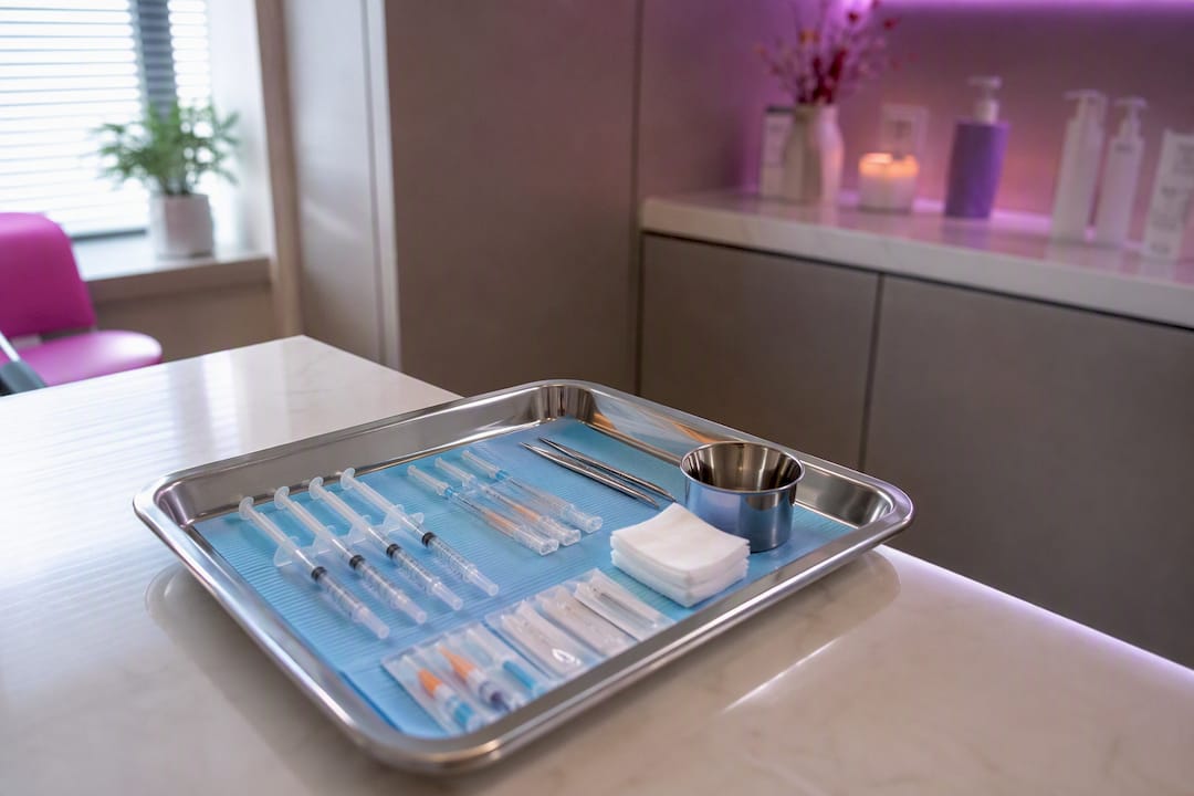 Sterile injection instruments on clinical tray