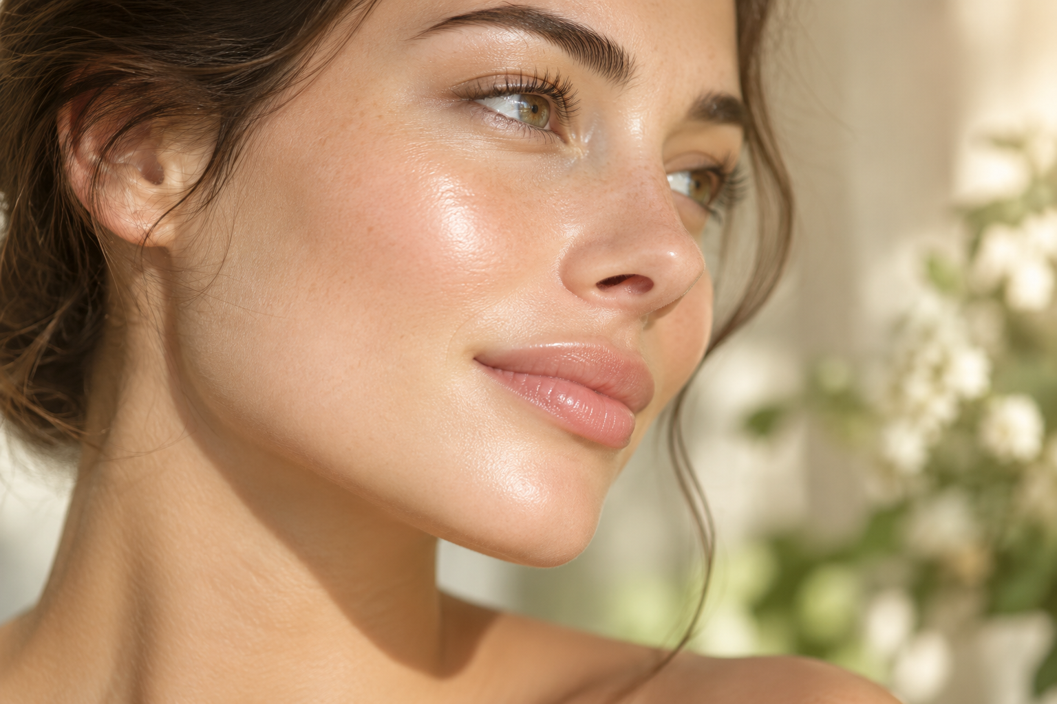 Close-up of hydrated glowing skin