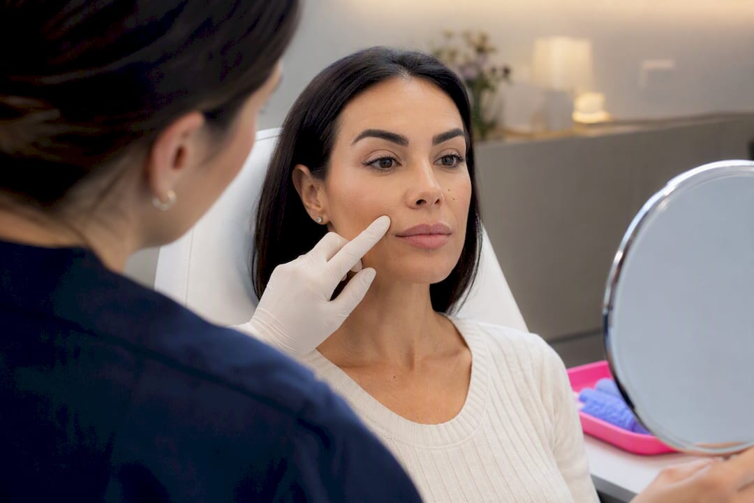 Clinician assessing facial filler treatment zones