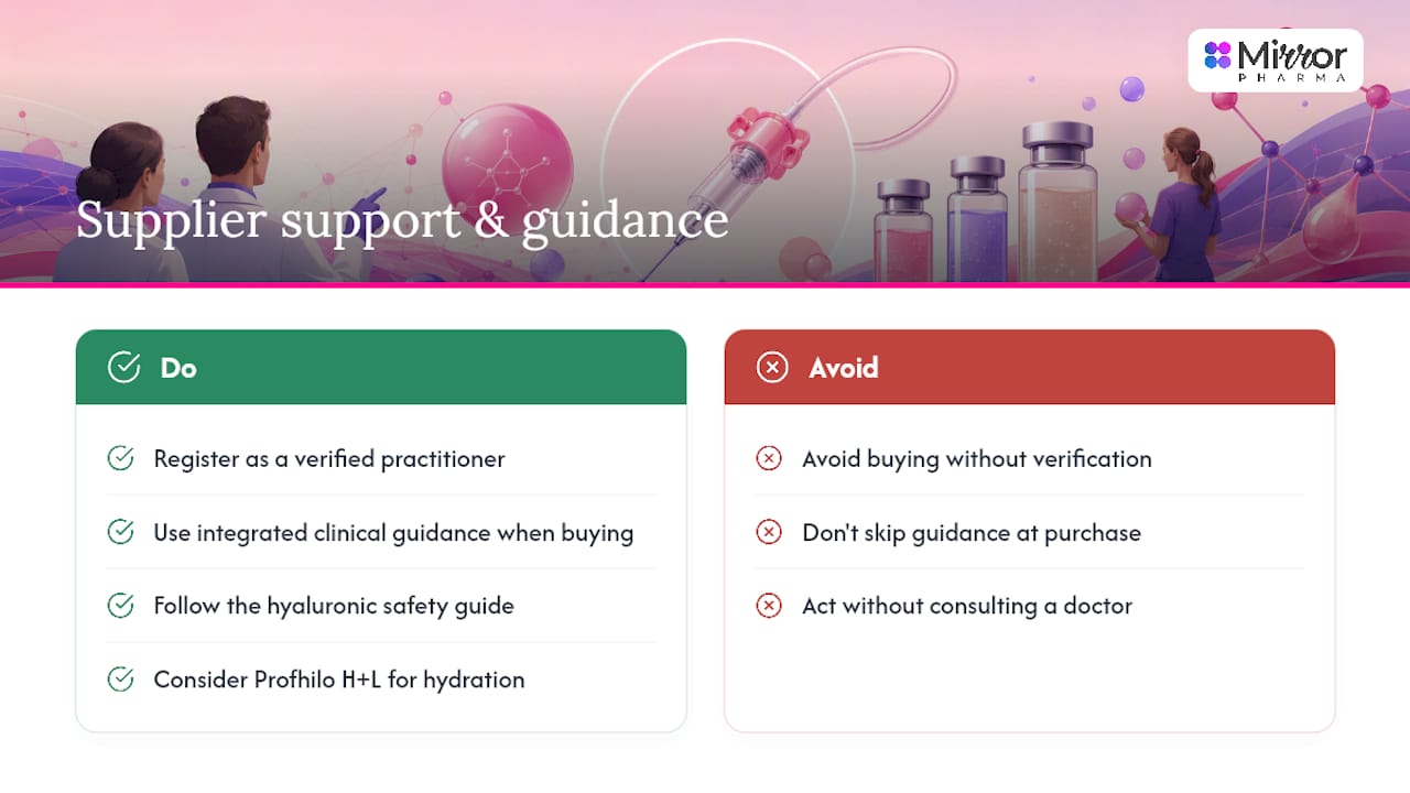 Mirror Pharma: supplier support and clinical guidance for licensed practitioners — overview diagram