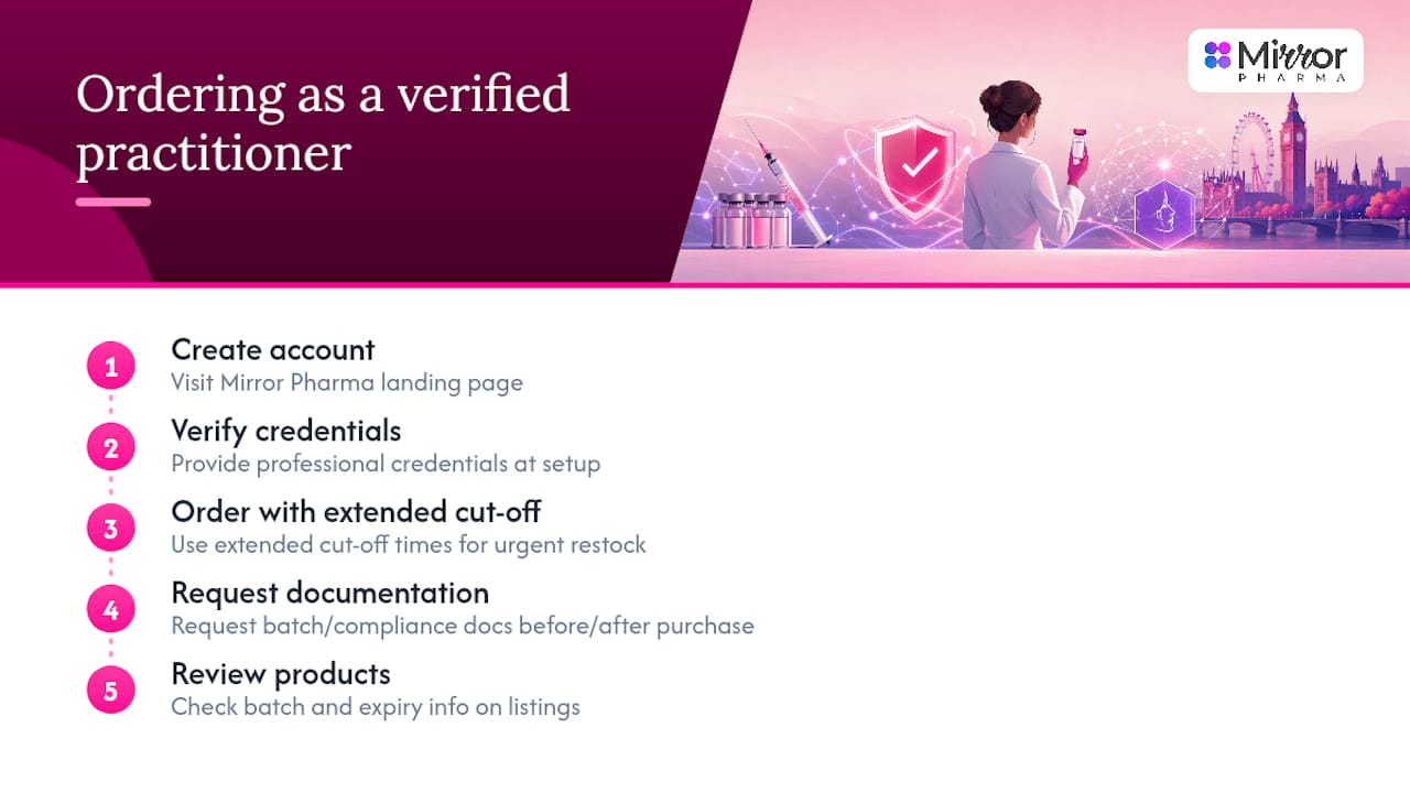 How to order from Mirror Pharma as a verified practitioner — overview diagram