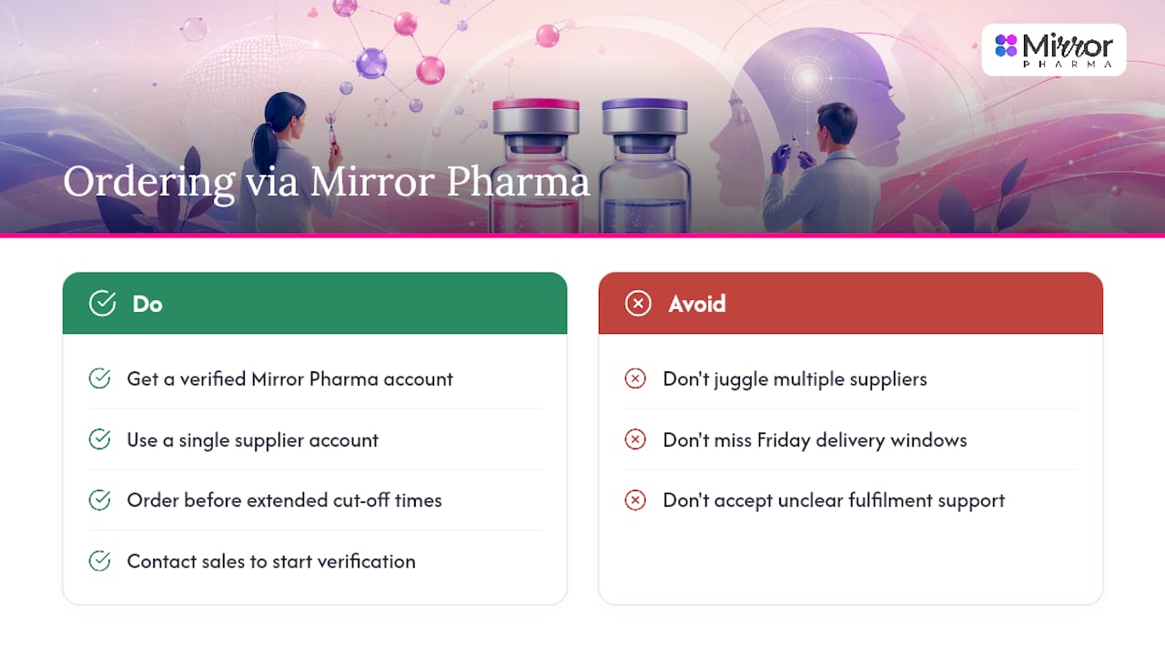 Ordering toxins and consumables through Mirror Pharma — overview diagram