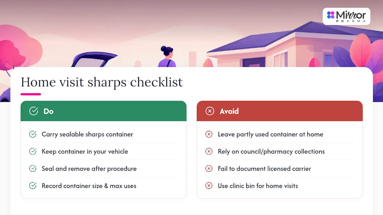 Sharps disposal requirements for home healthcare settings and community healthcare workers — overview diagram