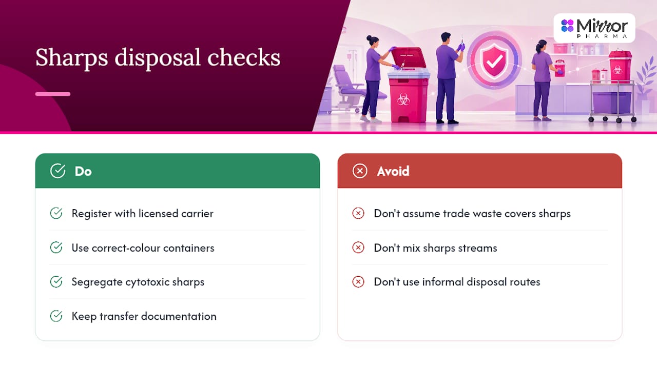 Guidance on disposal of sharps for non-healthcare businesses (e.g., tattooists, veterinary clinics) — overview diagram